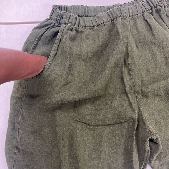 FLAX By Jeanne Engelhart 100% Linen Shorts High Rise Green Size Small Sun Shorts - Picture 5 of 5
